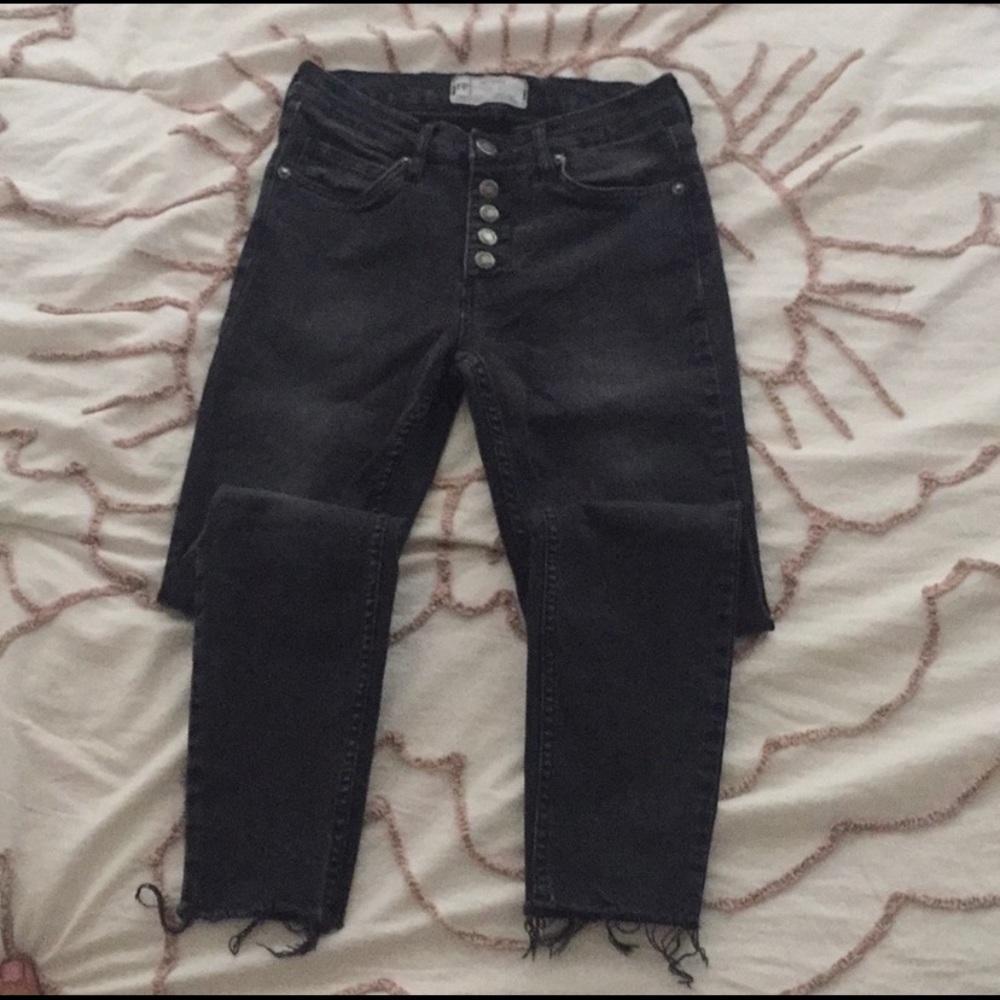 Free People Black Skinny Jeans with Button Fly